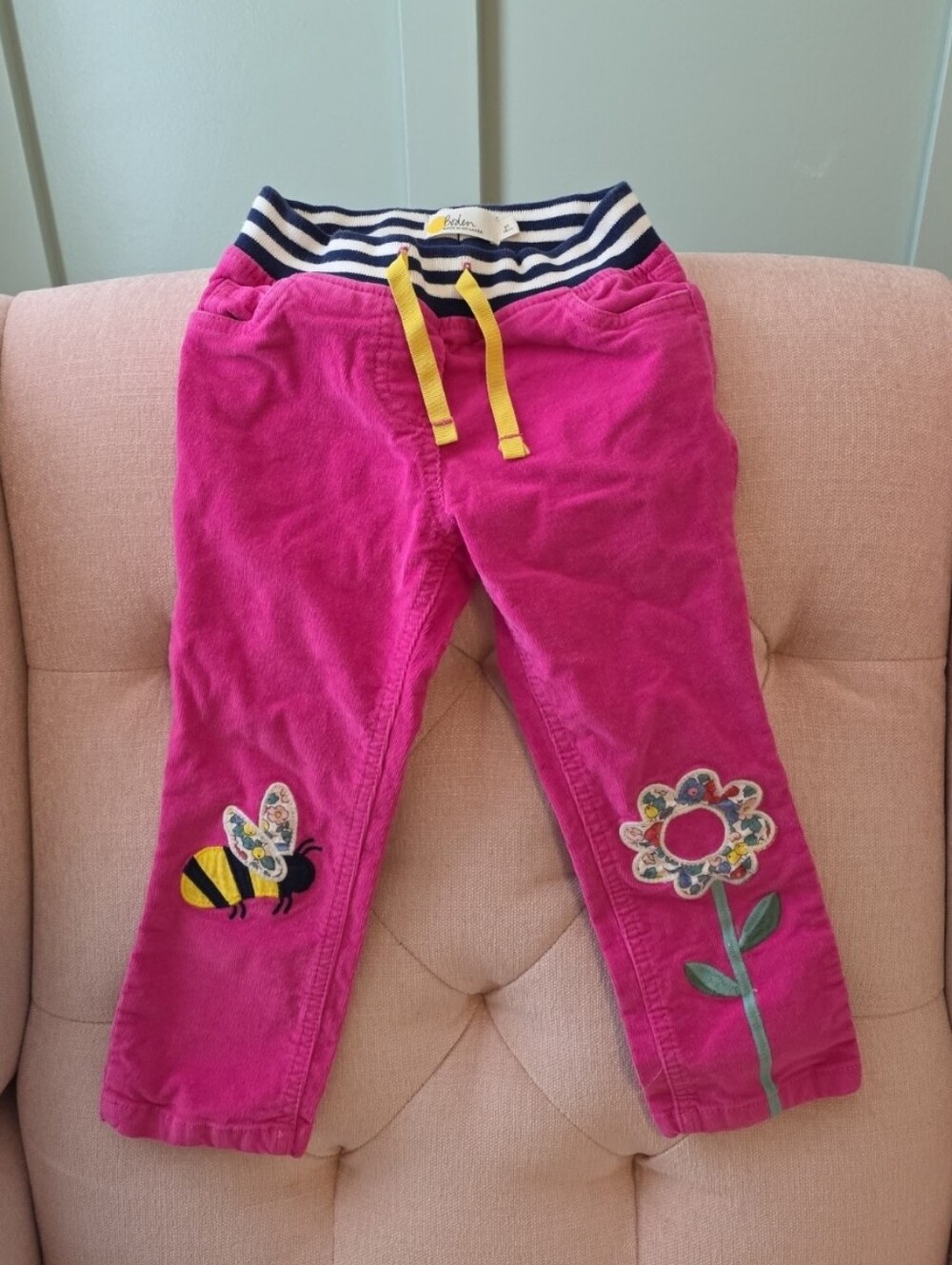 Boden Girls 3 Or 3t Bee Corduroy Pants with Stripe Waistband